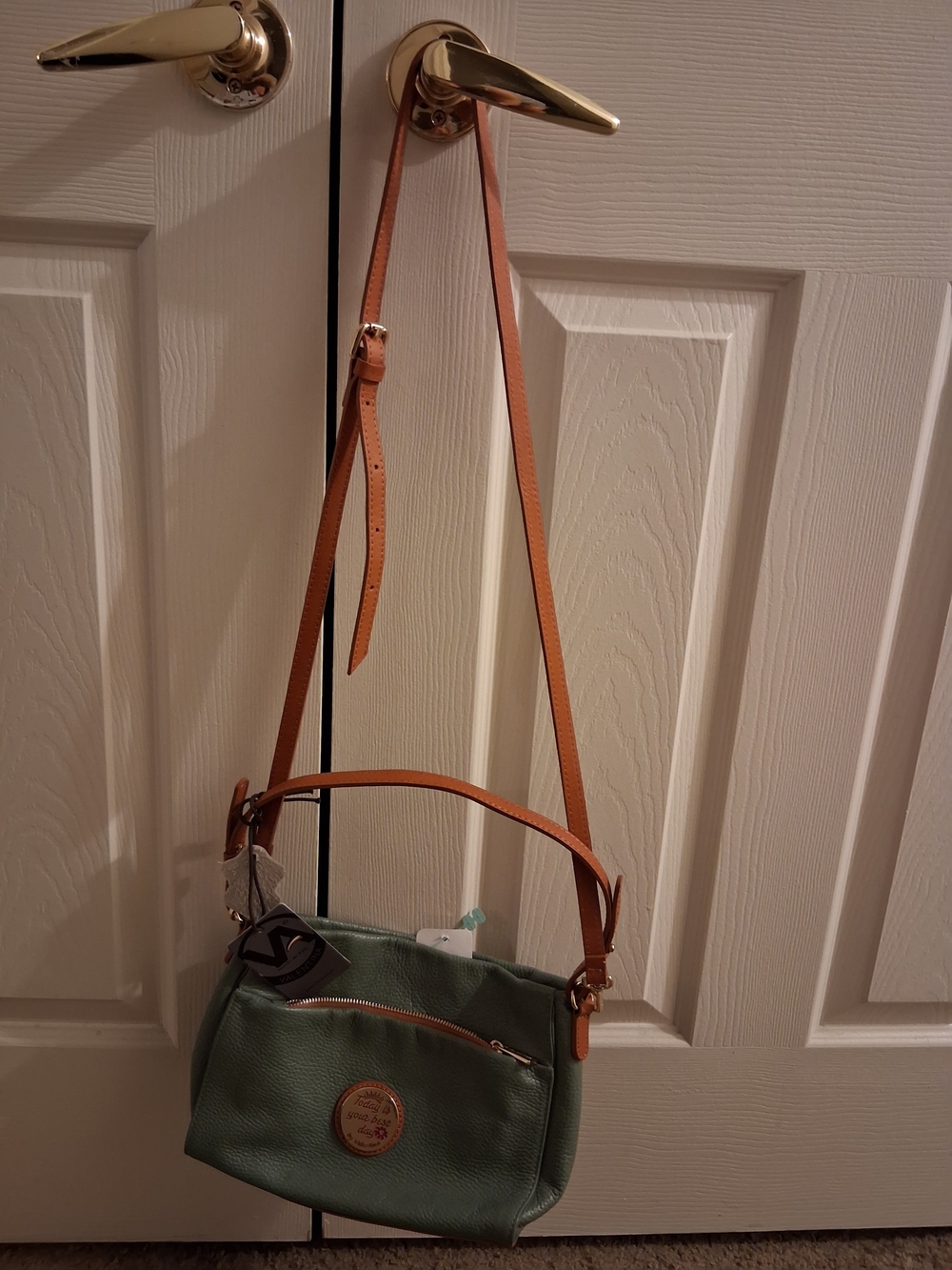 Valentina Green Crossbody Bag with Tan Strap